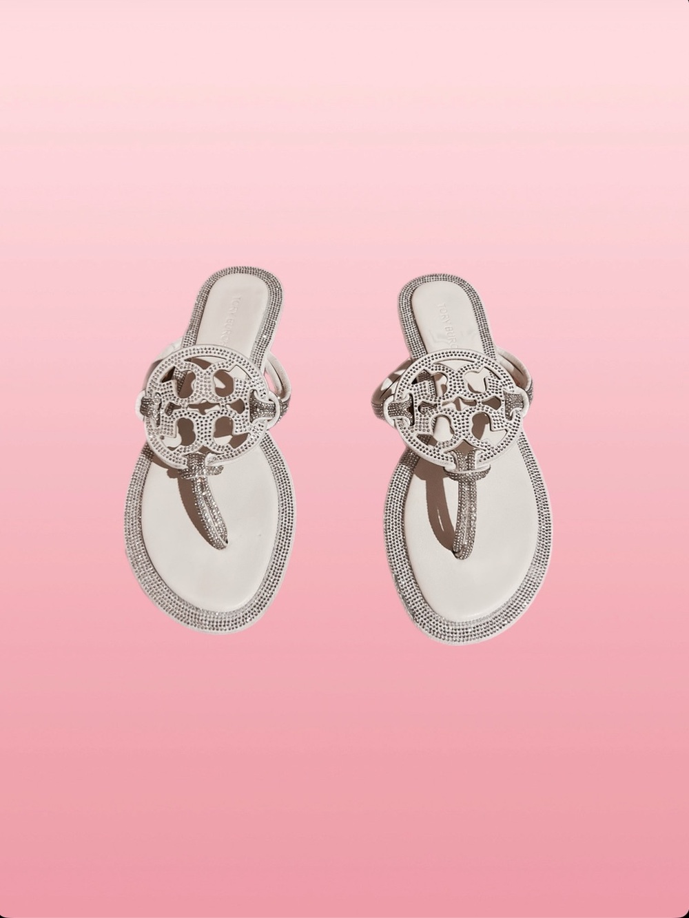 Tory Burch White Crystal-Embellished Thong Sandals